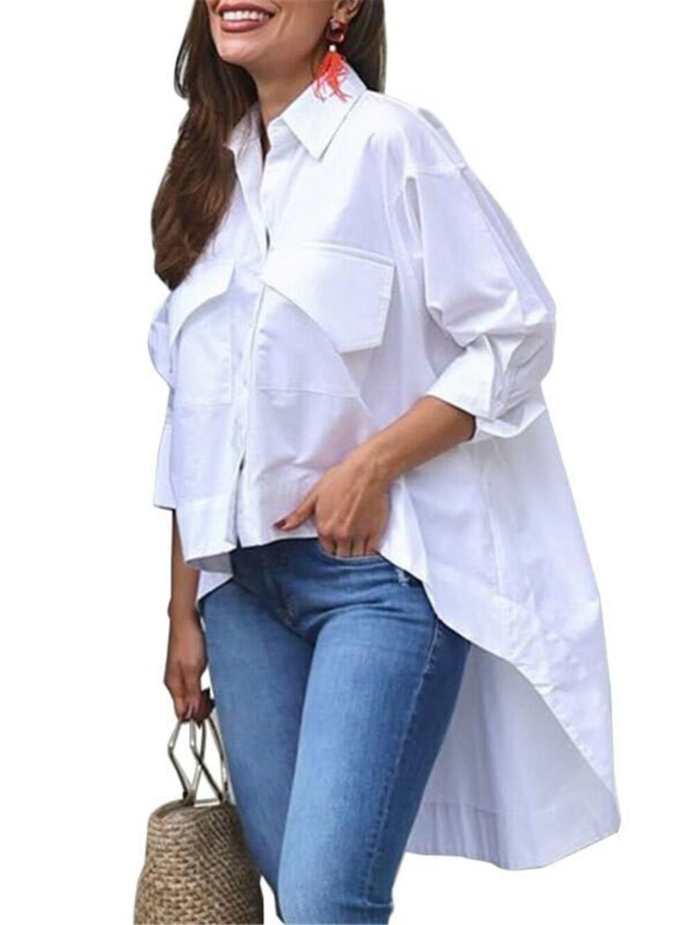 Women's Long Sleeve Collar V Neck Blouse Tunic Top